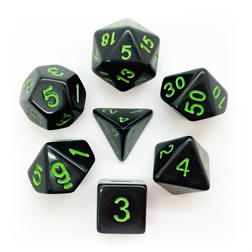 Кубики ДнД (7 шт) / Дайсы для DnD / Dungeons & Dragons /  RPG / Черный с зеленым - классические DND-44 - фото 140395