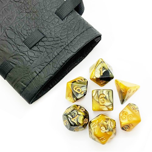 Кубики ДнД (7 шт) с мешочком / Дайсы для DnD / Dungeons & Dragons /  RPG / Перламутровый черно-желтый DND-23 - фото 140459