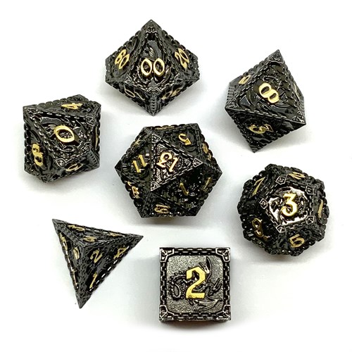 Кубики ДнД (7 шт) металлические / Дайсы для DnD / Dungeons & Dragons / RPG / Драконий черный DND-68 - фото 153852