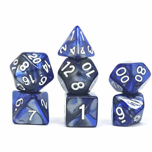 Кубики ДнД (7 шт) / Дайсы для DnD / Dungeons & Dragons / RPG / Сине-Серебряные DND-379 - фото 180983