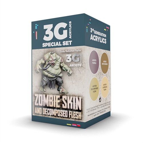 Набор акриловых красок AK Interactive 3GEN Wargame Zombie Skin, для кожи зомби, 4 цветов, AK1076 AK1076