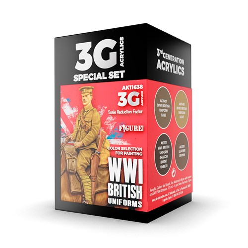Набор акриловых красок AK Interactive 3GEN WWI British Uniforms, для британской формы Первой мировой войны, 4 цветов, AK11638 AK11638