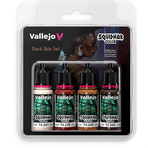 Набор красок Vallejo Squidmar Color Dark Skin — тёмная кожа, 4 цвета V-74305