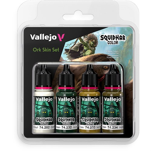 Набор красок Vallejo Squidmar Color Ork Skin — кожа орков, 4 цвета V-74307